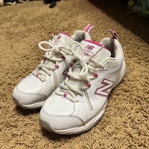 White and Pink New Balance 608